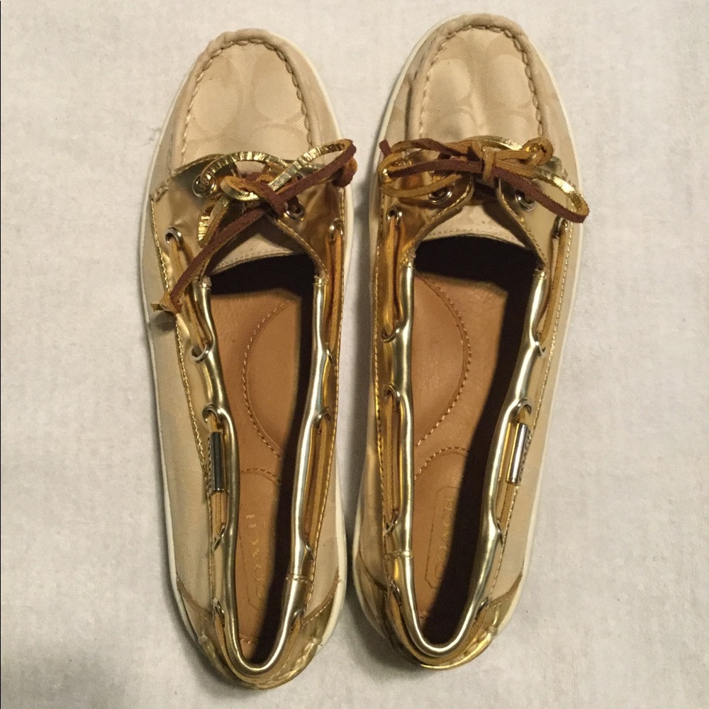 Coach Gold and Tan Loafers with Laces